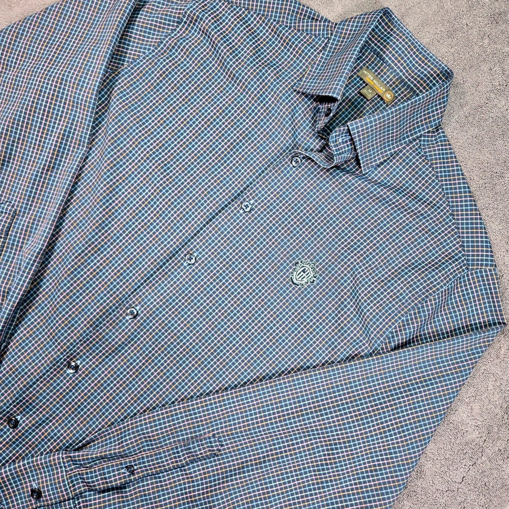 Peter Millar Summer Comfort Shirt Mens M Medium Performance Stretch Check Blue